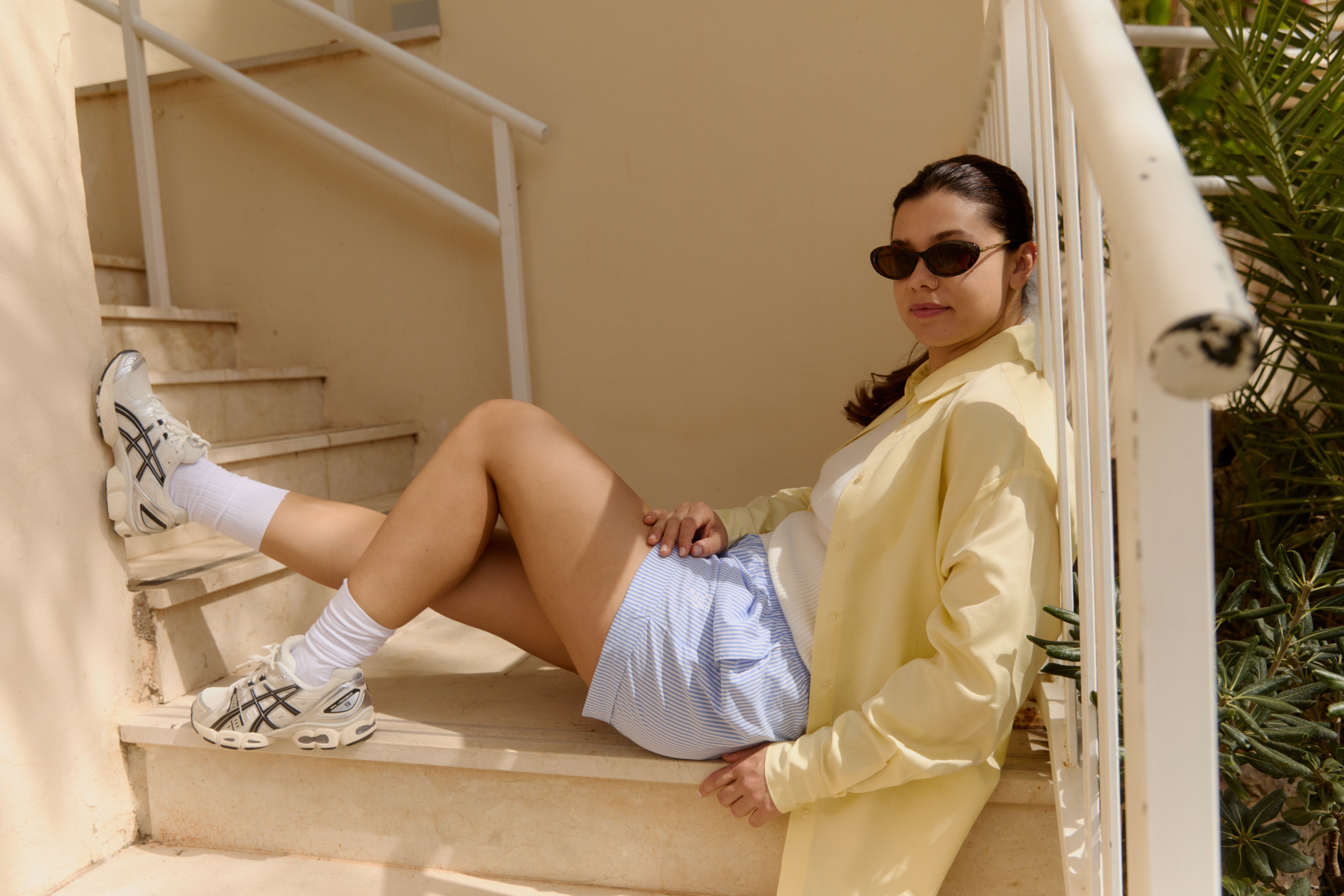 Woman wearing fashionable sneakers